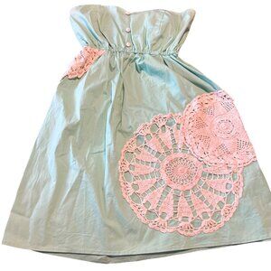 Mint Green Judith March Strapless Dress With Vintage Crochet Doily Accents Boho
